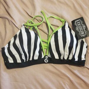 Beetle juice  striped bikini top nwt